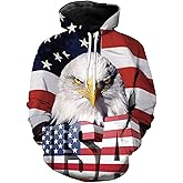 Snbidmk Novelty American Flag Hoodie Eagle Print Hoodies Sweatshirt Pullover