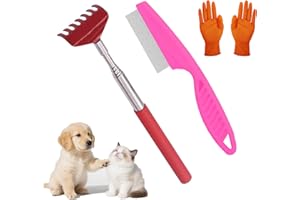 HUAJIANAIKE 3-in-1 Pet Grooming Kit for Small Animals, Including a Telescopic Scratcher, a Flea and Lice Comb, and a Pair of Massage Gloves, Pet Massage Set for Dogs, Cats, Rabbits, Guinea Pigs, Hamsters, etc