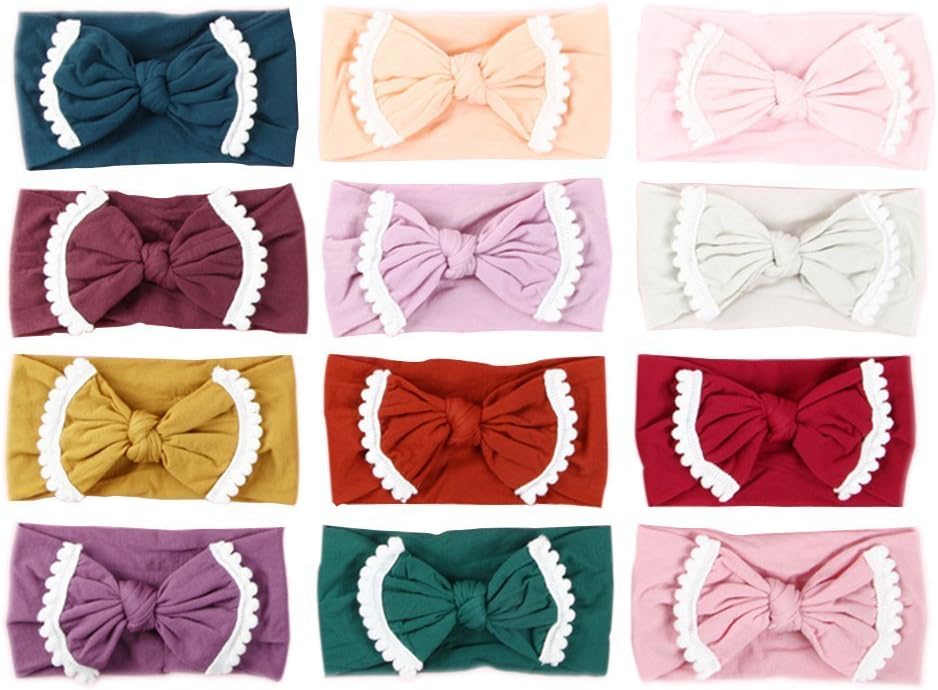Nylon Topknot Headband Round Bun Head Wrap Soft Turban for Baby Pack of 12pcs