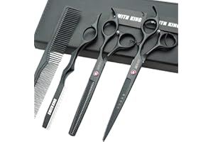 7.0 Inches Professional hair cutting thinning scissors set with razor (Black)