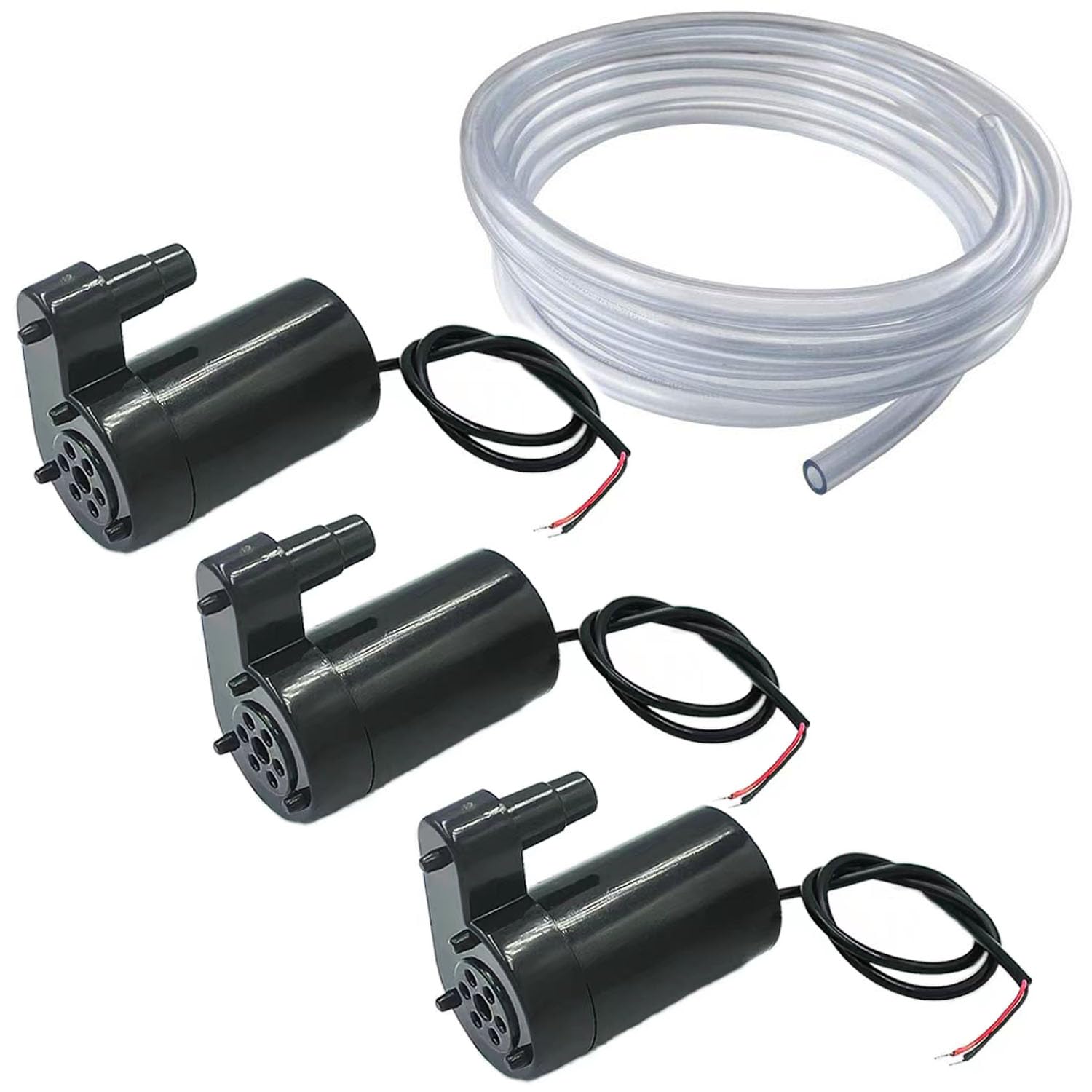 RUNCCI-YUN 3pcs Mini Water Pump DC 3V 5V Micro Submersible Motor Pump, Mini Brushless Water Pump+ 3M Clear Vinyl Tubing Flexible PVC Tubing for Fish Tank Fountain Aquarium Garde（Vertical）（Black）