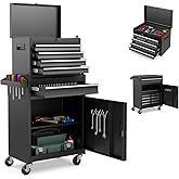 Goplus Tool Chest, 5 Drawers Rolling Tool Cabinet with Detachable Top Toolbox, Universal Lockable Wheels, Lock Bar, Protective Liner &amp; Tool Rack, Metal Tool Storage Cart, Tool Box for Garage Workshop