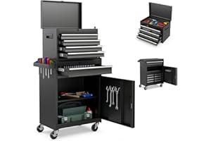 Goplus Tool Chest, 5 Drawers Rolling Tool Cabinet with Detachable Top Toolbox, Universal Lockable Wheels, Lock Bar, Protective Liner & Tool Rack, Metal Tool Storage Cart, Tool Box for Garage Workshop