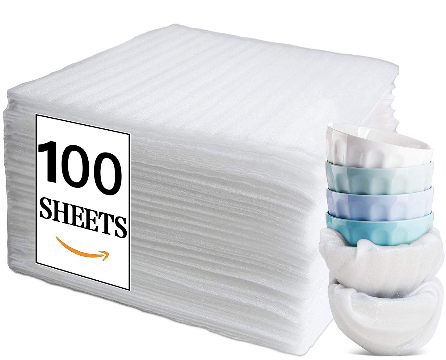 Packing Foam Sheets Packing Supplies 13” x 13”Recyclable Foam Wrapping for Packing Boxes and Moving House to Protect Dishes China Glasses Plates Fragile Items (100Pcs)
