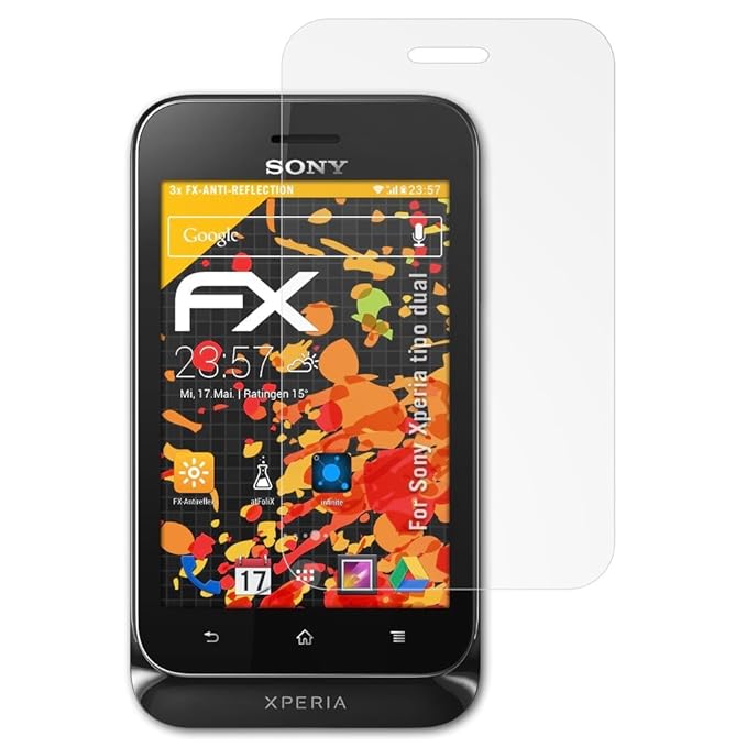 atFolix Panzerfolie kompatibel mit Sony Xperia tipo dual Schutzfolie, entspiegelnde und stoßdämpfende FX Folie (3X)