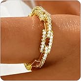 Jewigo Open Stackable Rings for Women 18K Gold Plated Dainty Cubic Zirconia Wave Cuban Link Chain Flower Feather Hollow Out Adjustable Stacking Rings Wedding Jewelry Gifts