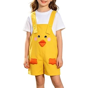 Yellow Duck Overall Shorts for Girls Cute Adjustable Strap Shortall Overalls Kids Stage Performance Baggy Romper with Pockets