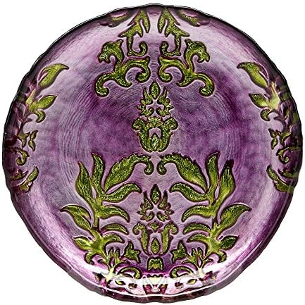 Red Pomegranate Damask 8.5" Purple Green Set Of 2, Salad Plate