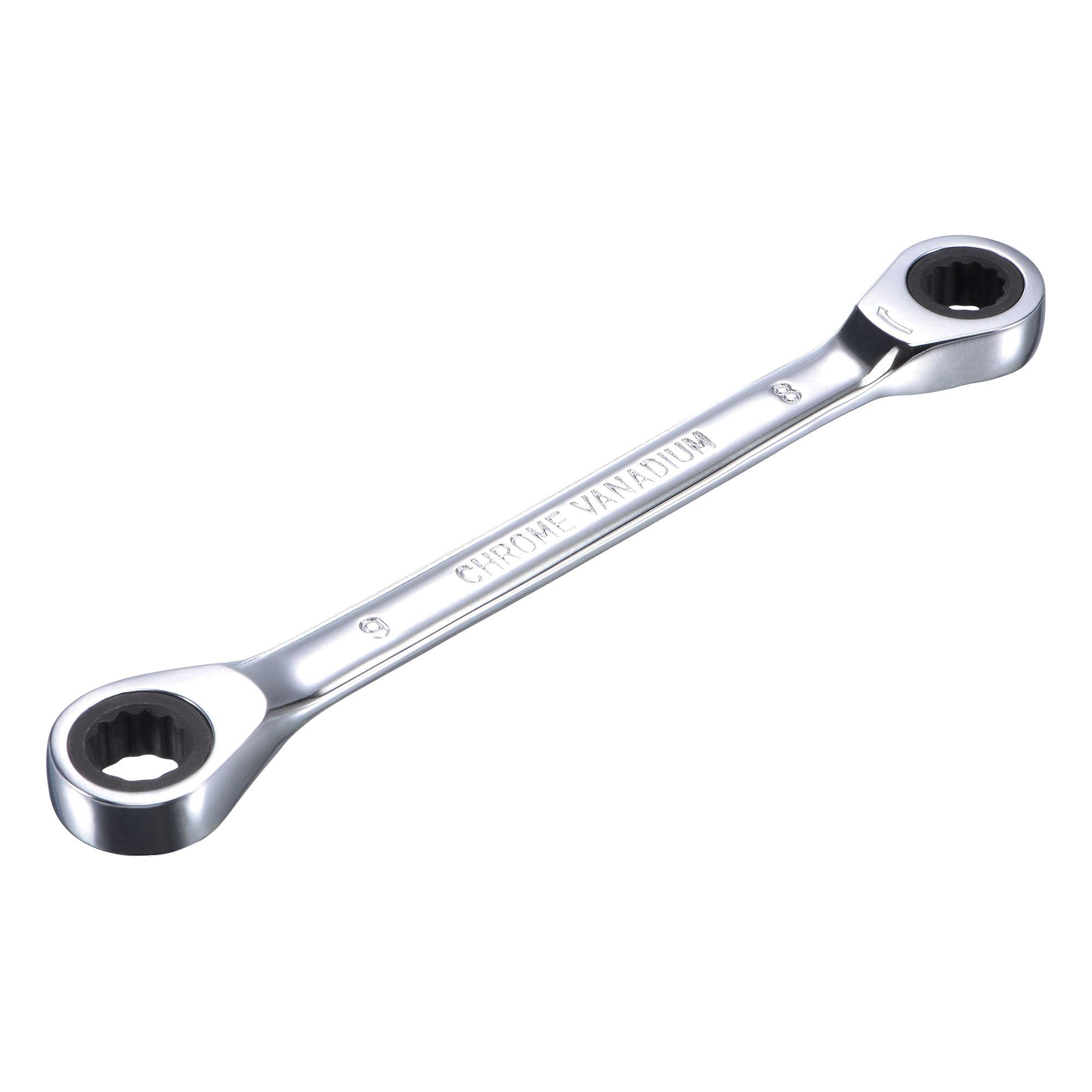 sourcing map Double Box End Ratcheting Wrench (8mm x 9mm) Metric 72 Teeth 12 Point Ratchet Spanner Tools, CR-V