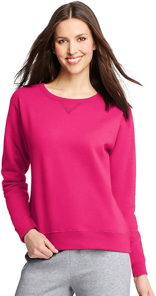 Hanes ComfortSoft EcoSmart Women's Crewneck Sweatshirt_Sizzling Pink_XL at Amazon Womenâs 