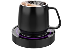 Dimux Coffee Warmer with Mug Set - Electric Beverage Cup Warmer for Desk Office Home Use, Candle Warmer Heating Plate with Gravity Switch Auto Shut Off (Up to 131F/55C), 12oz (Purple Set)
