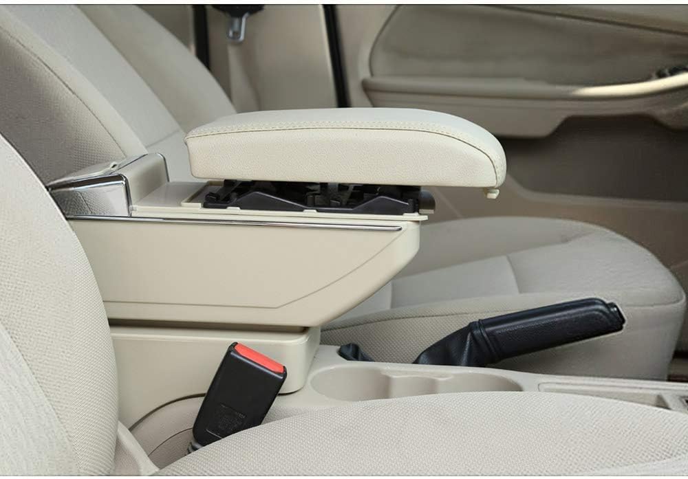 SureMart for Nissan Tiida 05-14 Luxury Center Console Armrest Built-in LED Light with Cup Holder Removable Ashtray Organizer Accessories Beige