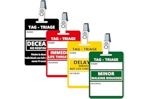 BAOZENP Triage Tag Card Sets for First Aid & Emergency Response - Set of 4 (Black:Deceased, Red:Immediate, Yellow:Delayed, Green:Minor), 4.7"L x 3"W