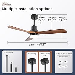 Sofucor 52 Inch Solid Wood Ceiling Fans With