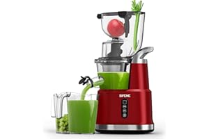 SiFENE Quiet Cold Press Juicer Machine, Large 83mm Feed Chute, Whole Fruit and Vegetable Slow Masticating Juicer, High-Yield Juice Extractor, Easy to Clean, BPA-Free, Red