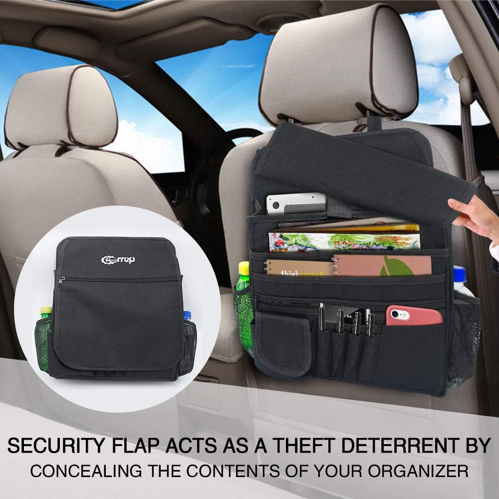 Carrep Car Front Seat Organizer15 Pockets Car Seat Organizer With Adjustable Strap Laptop And Tablet Storage For Business Commuters And Law