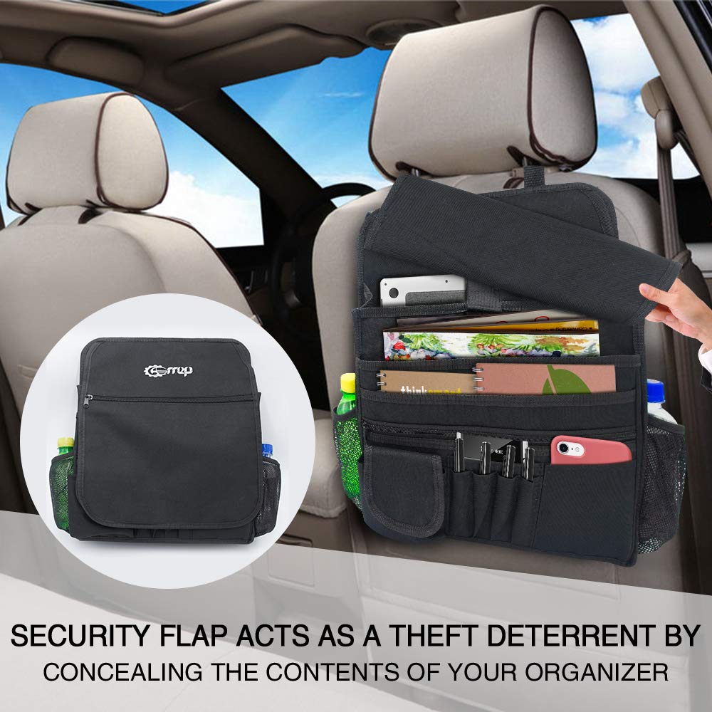 Carrep Car Front Seat Organizer,15 Pockets-Car Seat Organizer with Adjustable Strap, Laptop and Tablet Storage for Business Commuters and Law Enforcement/Police Officers