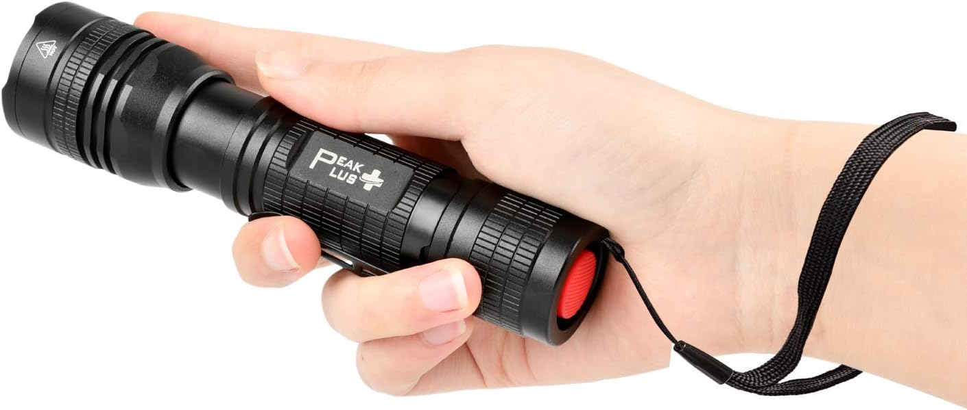 PeakPlus LED Tactical Flashlight PTAC1000 [2 PACK] - Single Mode, High Lumen, Zoomable, Water Resistant, Flash Light - Camping, Outdoor, Emergency, Everyday Flashlights with Clip - - 