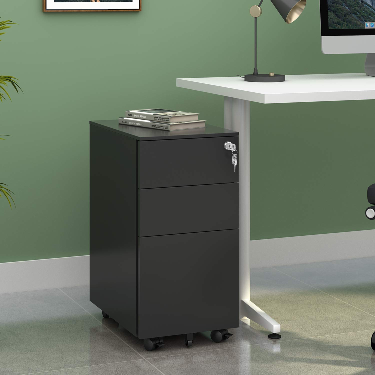 DEVAISE 3-Drawer Wood File Cabinet, Mobile Filing Cabinet for Home Office, Black