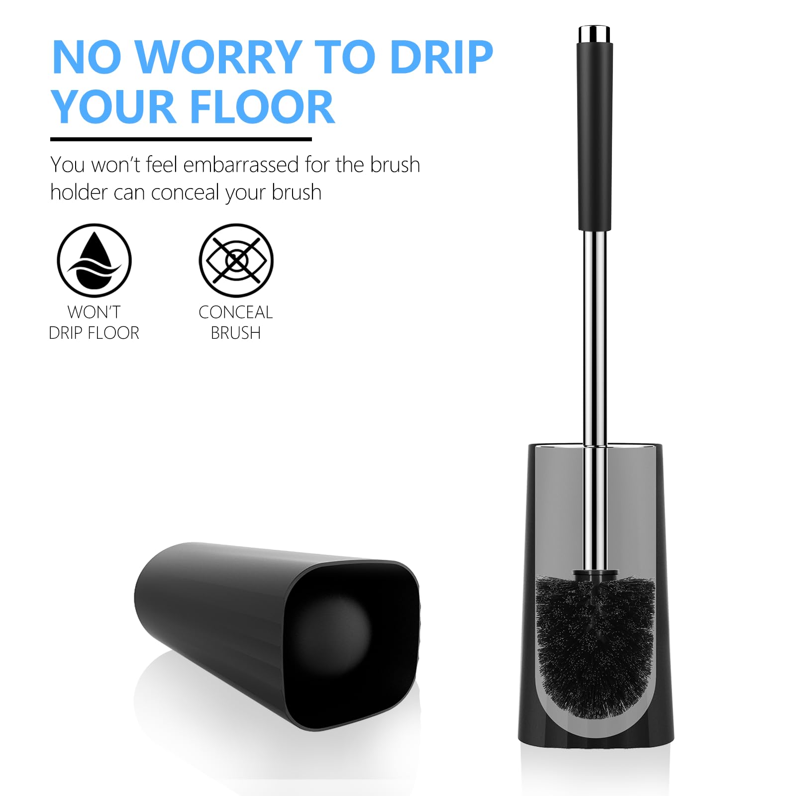 SetSail Toilet Brush, Compact Size Toilet Bowl Brush and Holder Toilet Brushes for Bathroom with Stainless Steel Handle Toilet Cleaner Brush with Durable Scrubbing Bristles, Splash-Proof