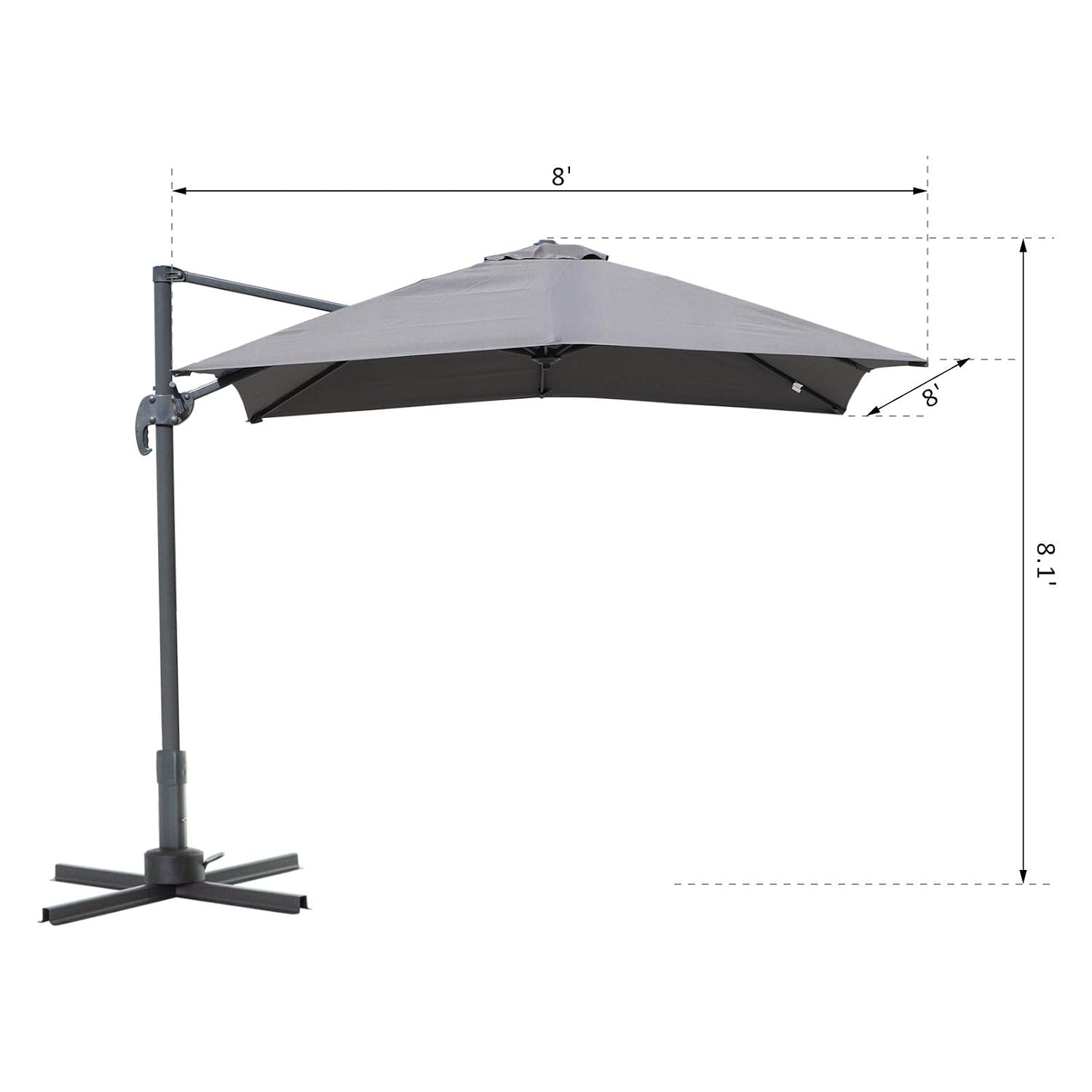 Outsunny 8 X 8 Square Offset 360 Cantilever Market Patio Umbrella With Cross Base Grey Amazon In Garden Outdoors