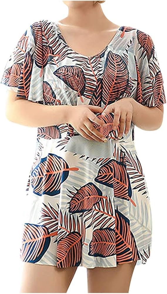 Amazon 水着 レディース 体型カバー タンキニ カバーアップ オーバーtシャツ ショートパンツ プリント 大きいサイズ ラッシュガード ママ水着 日韓風 女子 女性用スイムウェア 水泳 オシャレ 水陸両用 Nashijp タンキニ 通販