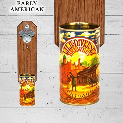 Wall Mounted Bottle Opener with Vintage Lill & Diversey Historic Chicago Brewery Beer Can Cap Catcher