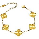 Aimétte Monette 18K Gold Plated Bracelets for Women Non Tarnish, Golden/Red/White/Black Four Leaf Clover Bracelet Charm Bracelets for Women Trendy Valentines Day Gifts for Her