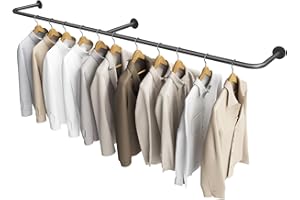 ZOMONETI 75 Inches Clothes Rack, Industrial Pipe Wall Mounted Clothing Hanger Rack, Heavy Duty Detachable Garment Bar, Multi-Purpose Closet Rods for Hanging Clothes, Laundry Drying Clothes Rail