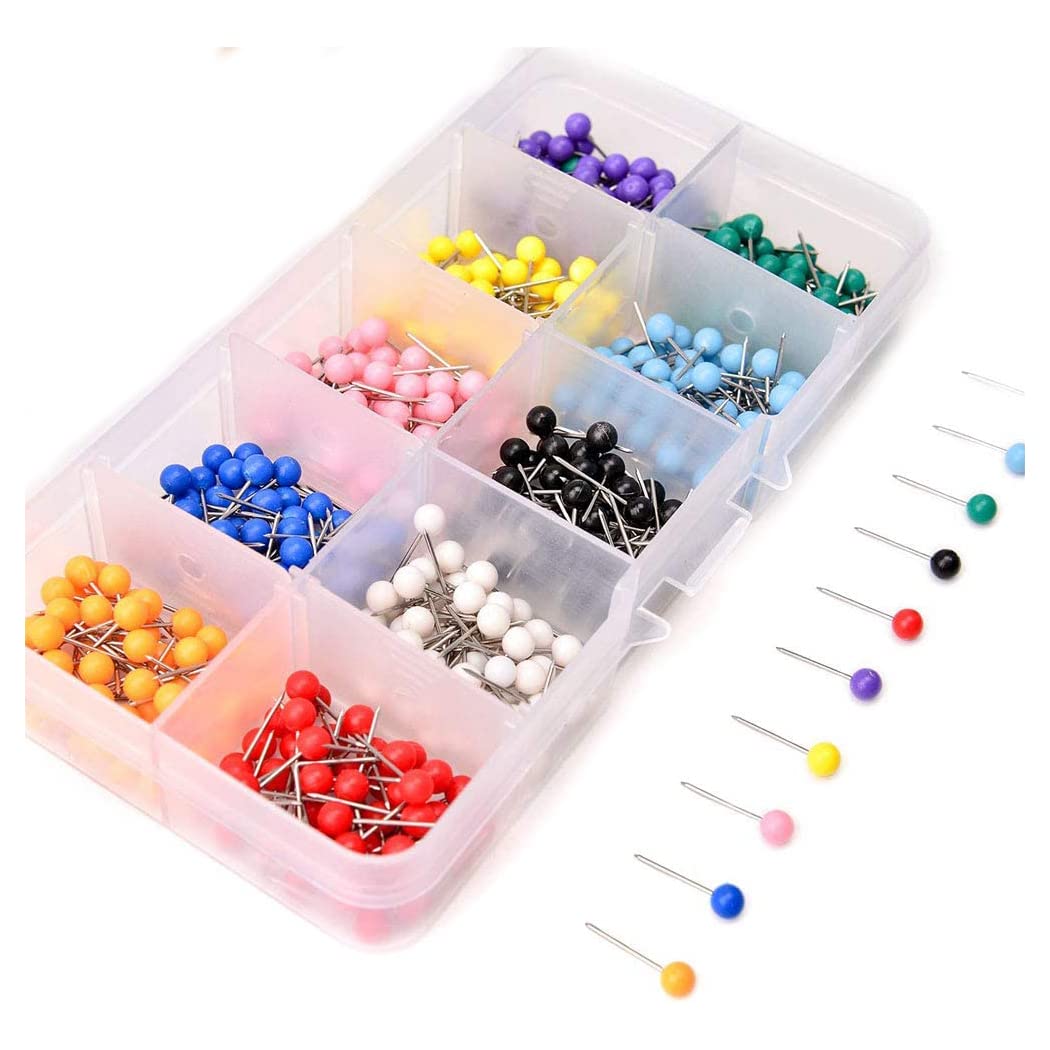 ShanBye Sewing Pins, 500 Pcs Round Head Quilting Pins, Dressmaking Pin, Assorted Colors, Plastic & Stainless Steel, Vintage Style, Perfect for Quilting, Jewellery Crafts