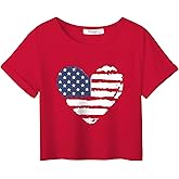 Arshiner Girls July 4th American Flag T Shirts Crop Top Short Sleeve Shirt Tee