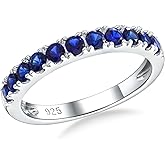 AGRULE Bezel Set Birthstone Wedding Band 14K Gold Sterling Silver Stackable Half Eternity Band Rings 2.5mm Wide Ruby/Amethyst/Sapphire/Emerald Green/Aquamarine Ring for Women, Send Gift Box