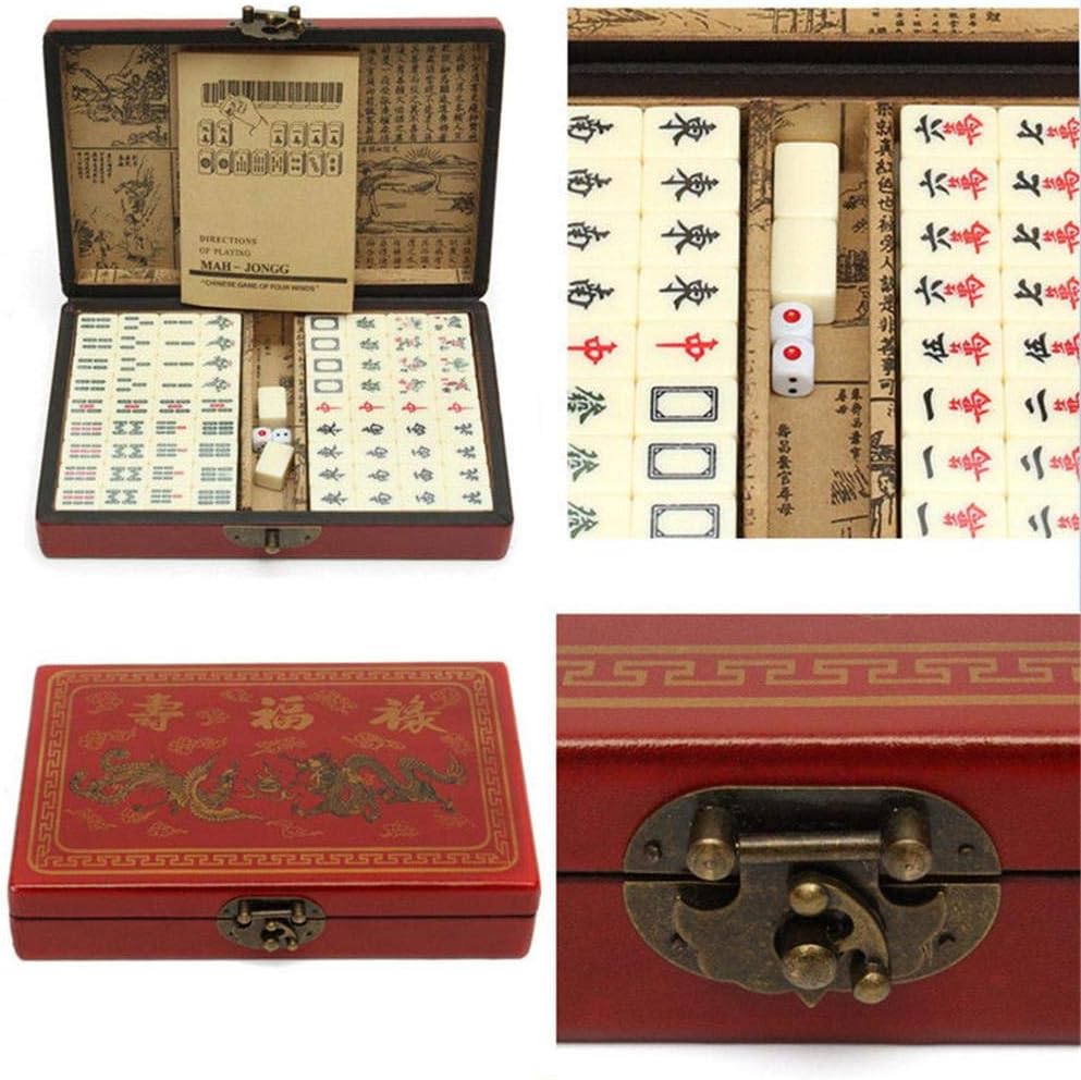 getherad 144pcs Chinese Mahjong, Portable Mahjong Set,chinese Mahjong Set Melamine Red Portable, Practical, And Easy To Read With Archaistic Leather Box And Manual In English For Play accepted