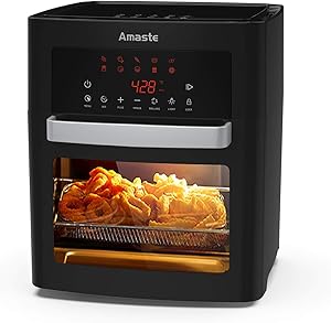 Amaste Air Fryer, 16 Quart XL Size, 1500-W Electric Airfryer, 10-in-1 Smart Cook Presets with LED Digital Touchscreen Rotisserie Oven, Countertop Oven with Adjustable Timer & Temp, Freidora de Aire with Dishwasher Safe Accessories & Recipe Included, Black (Renewed)