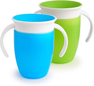 Munchkin Miracle 360ᵒ Trinklernbecher mit Griffen, auslaufsicher, ab 6 Monaten, blau/grün, 207 ml (2er Pack)