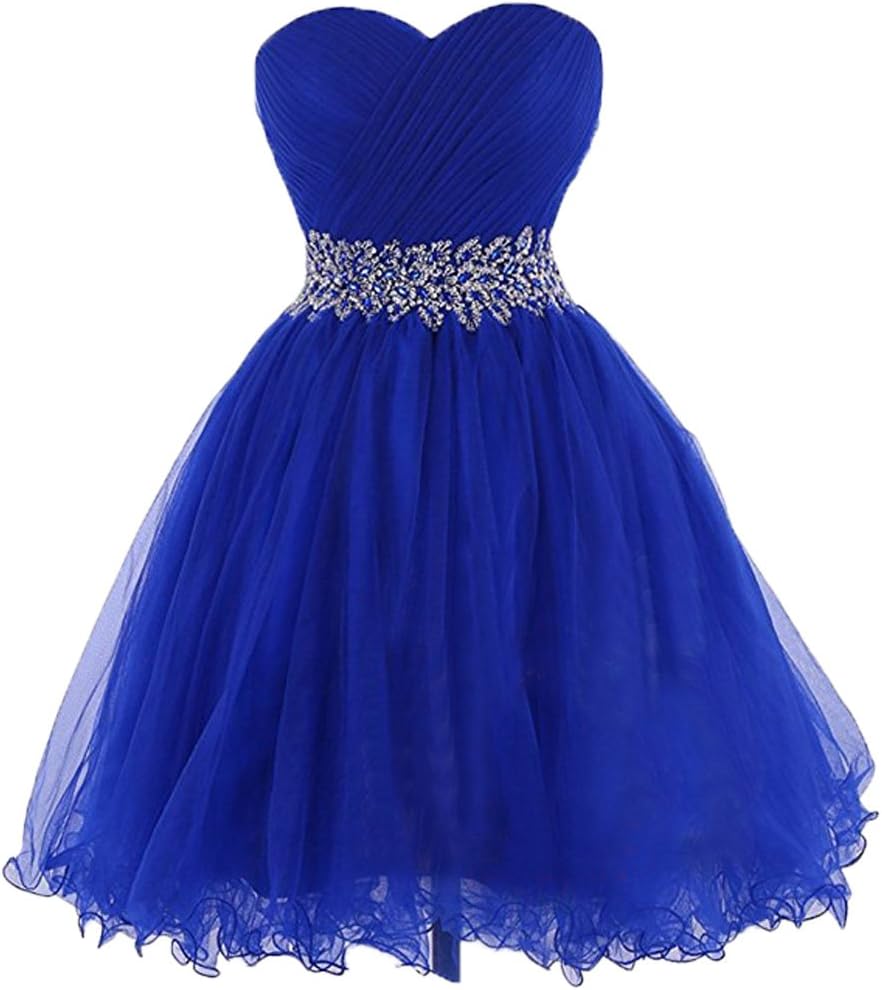 Henglizh Short Tulle Pleated Rhinestone Homecoming Dress Mini Party Cocktail Gown