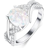 DOLIOX White Opal Rings for Women Oval 925 Sterling Silver Engagement Ring for Wedding Promise Oval October Birthstones Jewelry for Wife Size 5 to 13