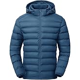 TBMPOY Men's Lightweight Puffer Jackets Detachable Hood Water-Resistant Casual Winter Coat Hooded Insulated for Travel Ski