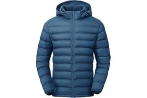 TBMPOY Men's Lightweight Puffer Jackets Detachable Hood Water-Resistant Casual Winter Coat Hooded Insulated for Travel Ski