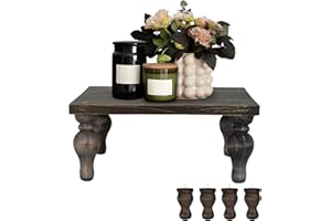 MAONAME Decorative Wooden Display Riser, Farmhouse Wood Pedestal Stand for Display, Rustic Washed Black Tray Riser for Kitchen, Home Table Decor, Short and Tall Footed