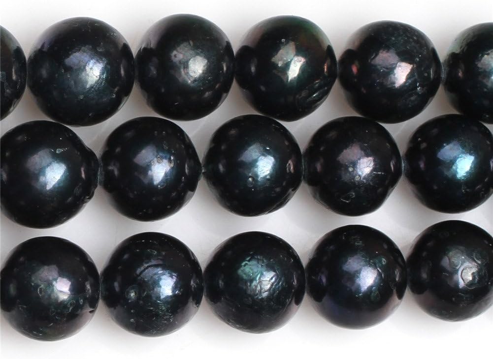 GEM-Inside Real Genuine Black Edison Nucleated Pearl Baroque Round Cultured Freshwater Pearl Beads for Jerwelry Bracelets Necklace Crafts Making Pearls Strands Full 15inch - Image 5
