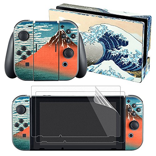 eXtremeRate The Great Wave Decals Stickers Full Set Faceplate Skin +2Pcs Screen Protector for Nintendo Switch Console & Joy-con Controller & Dock Protection Kit eXtremeRate The Great Wave Decals Stickers Full Set Faceplate Skin +2Pcs Screen Protector for Nintendo Switch Console & Joy-con Controller & Dock Protection Kit