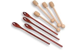 DEROWER 6.3Inch Wooden Honey Dipper Sticks: Long Handle Coffee Stirring Spoons - Honey Comb Sticks - Honey Wand for Honey Jar Dispense Drizzle Honey Wedding Party Favors