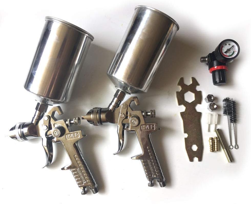 2 Pcs HVLP Air Spray Gun Kit Gravity Feed Automotive Paint Car Primer