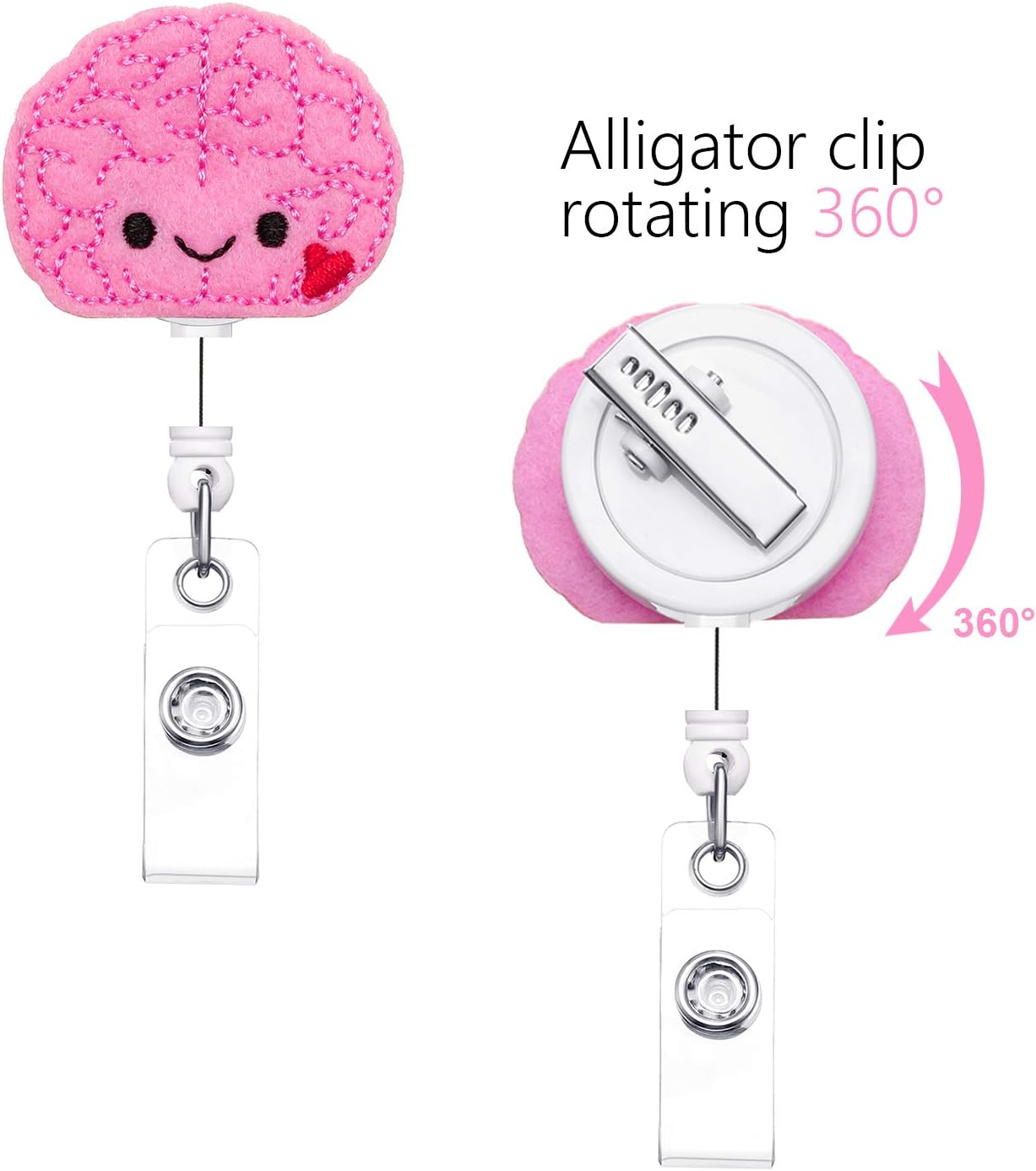 3 Pieces Brain Badge Reel Cute Felt Retractable Badge Holder ID Badge Reel Alligator Clip for Men Women Nurse Doctor Teacher Student - Image 5