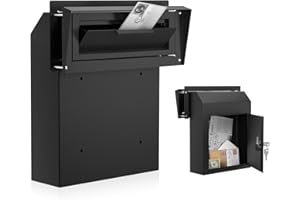 Pochar Rainproof Heavy Duty Mailbox Door Drop Box - Galvanized Steel Weatherproof Mailbox for Keys, Deposit, Payment, Mails - Through The Door Mail Drop Box (Black)