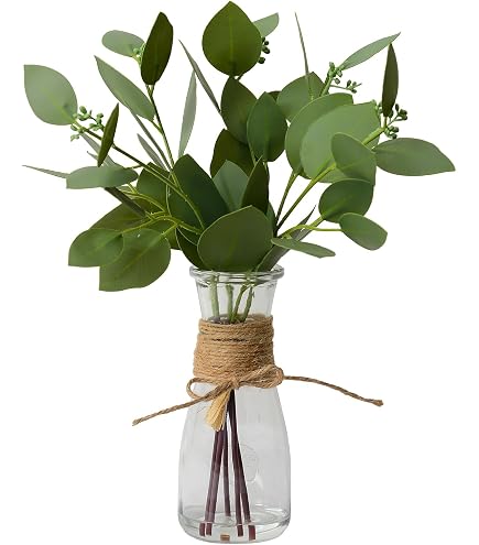 Oairse Eucalipto Artificial Con Jarrón De Cristal, Plantas Artificiales De Eucalipto, Ramas De Eucalipto, Decoraciones, Rústico, Bohemio, Casa De Campo, Decoración Para Dormitorio, Cocina, Comedor