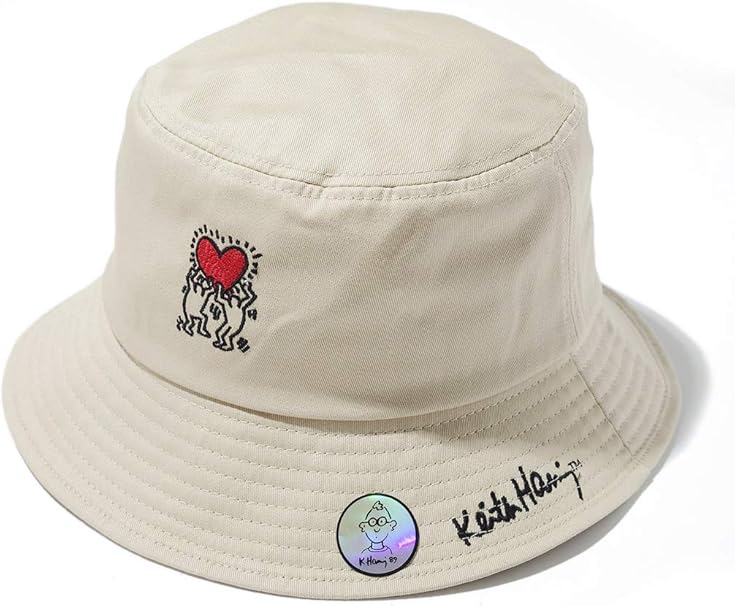 Amazon Spinns Keith Haring キースヘリング 刺繍バケットハット ハート メンズ レディース ユニセックス バケハ 帽子 ロゴ 刺繍 ブラック ベージュ スピンズ Spinns ベージュ キャップ 通販