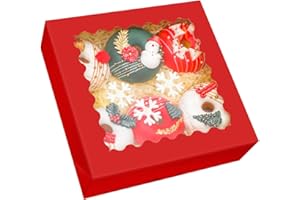 qiqee Red Pastry Box With Window 8x8x2.5 inch Donut Pie Boxes 30pcs Bakery Box Auto-pop up