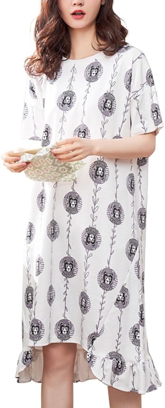 Amazon Taheng パジャマレディース ワンピース 綿 半袖 膝丈 花柄 ルームウェア ネグリジェ 肌に優しい シャツワンピース かわいい パジャマ 18夏 部屋着 M ルームワンピース ネグリジェ 通販